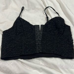 Women’s Guess Size M,  Floral Lace, Black Crop Top